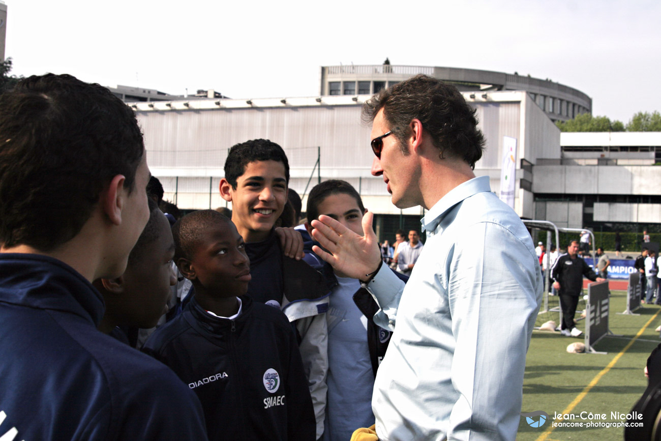 Reportage évènementiel à l'occasion de la finale de la coupe de l'UEFA pour le compte d'une filiale d'Adidas sur le Trocadéro avec la présence de Michel Blanc et de Boris Becker, Paris, IDF, France. 