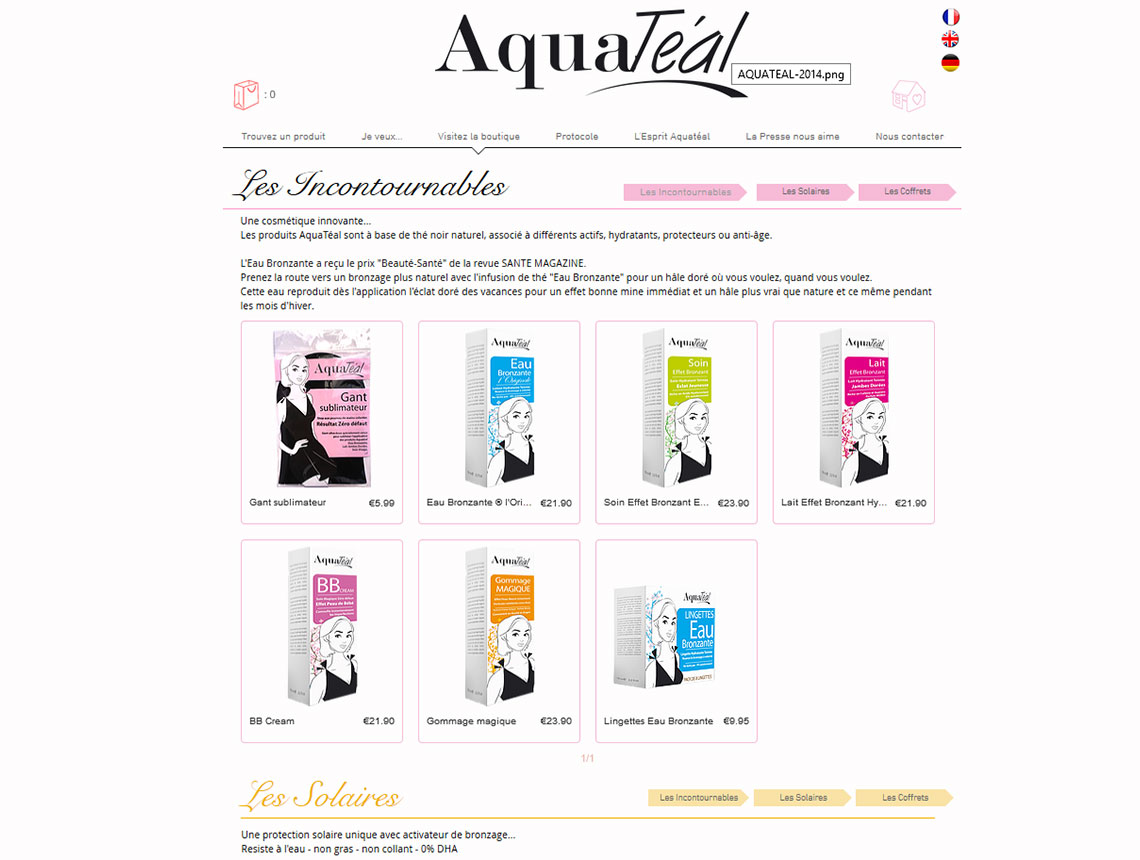 boutique du site web aquateal.com conçu et réalisé par creativemagmastudio.com