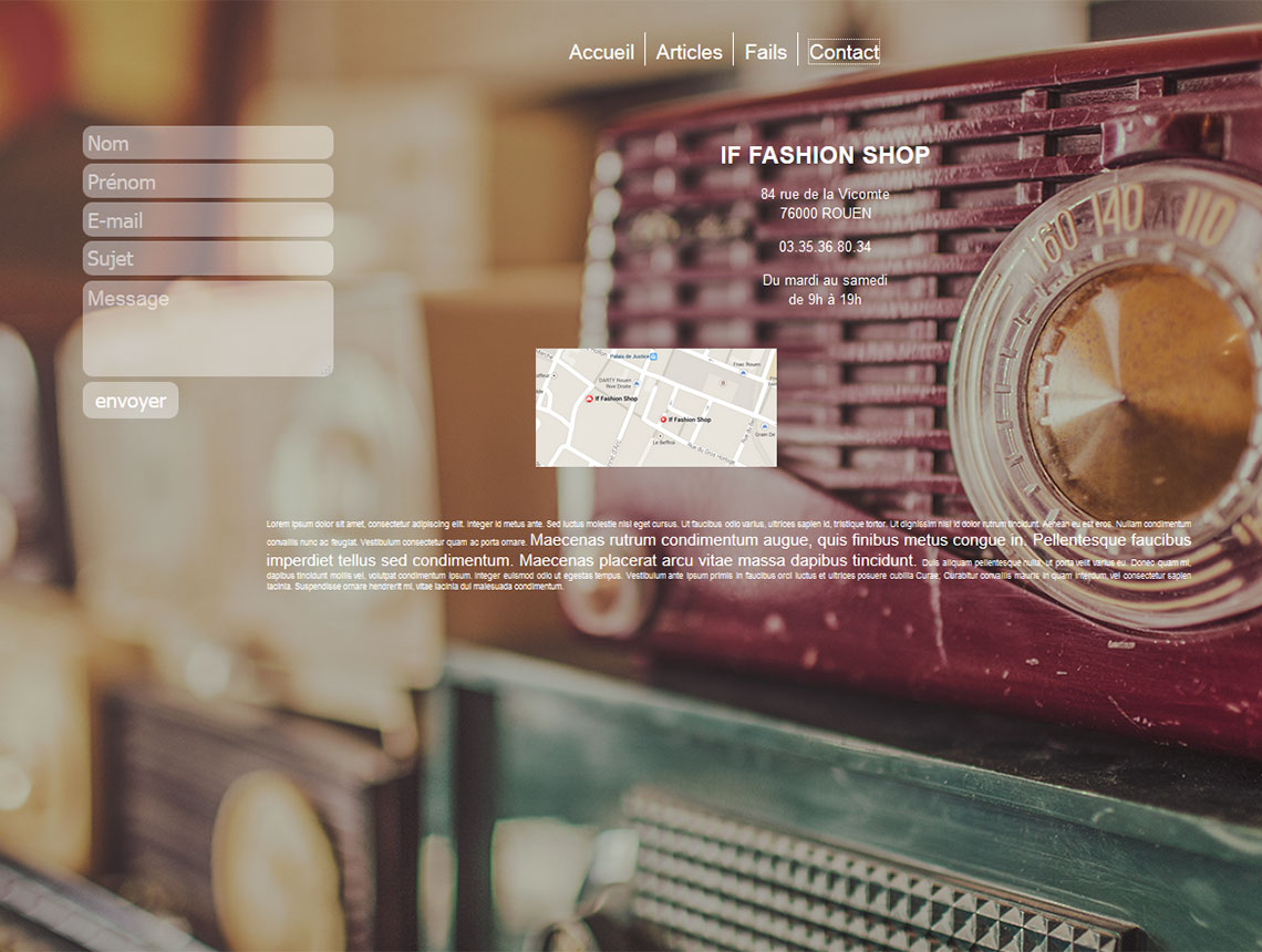 intégration html page contact fashion fails conçu et réalisé par creativemagmastudio.com